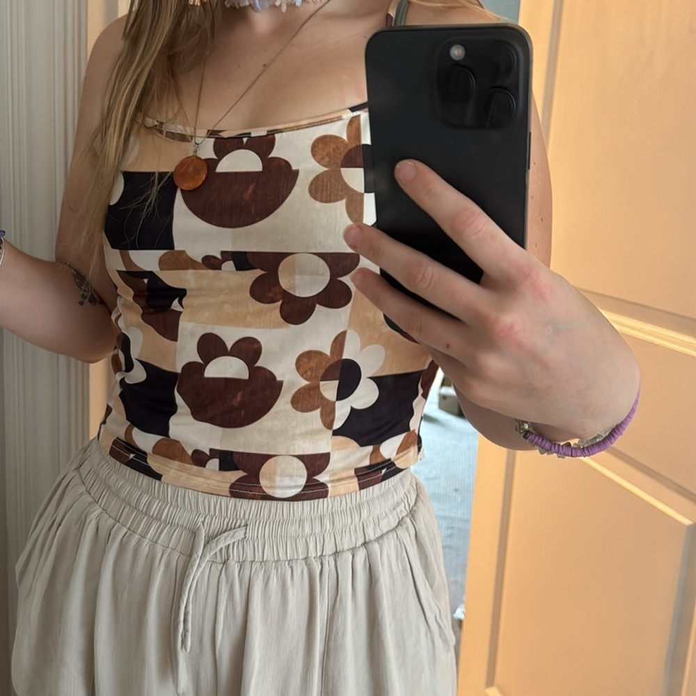 Brown and White flower tank top